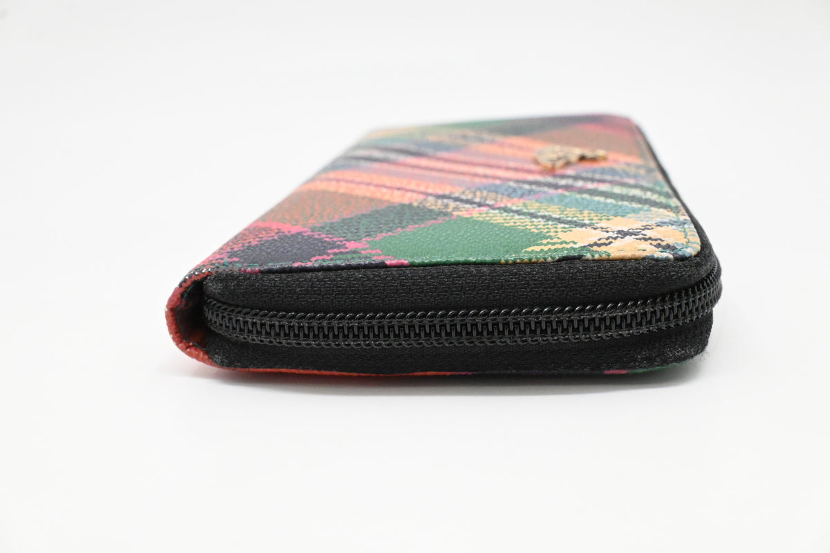 Vivienne Westwood Long Zippy Wallet in Plaid Multicolor Canvas