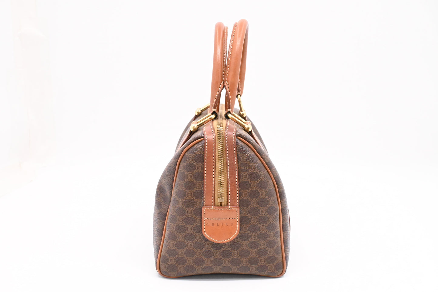 Celine Small Boston Bag in Brown Macadam Canvas