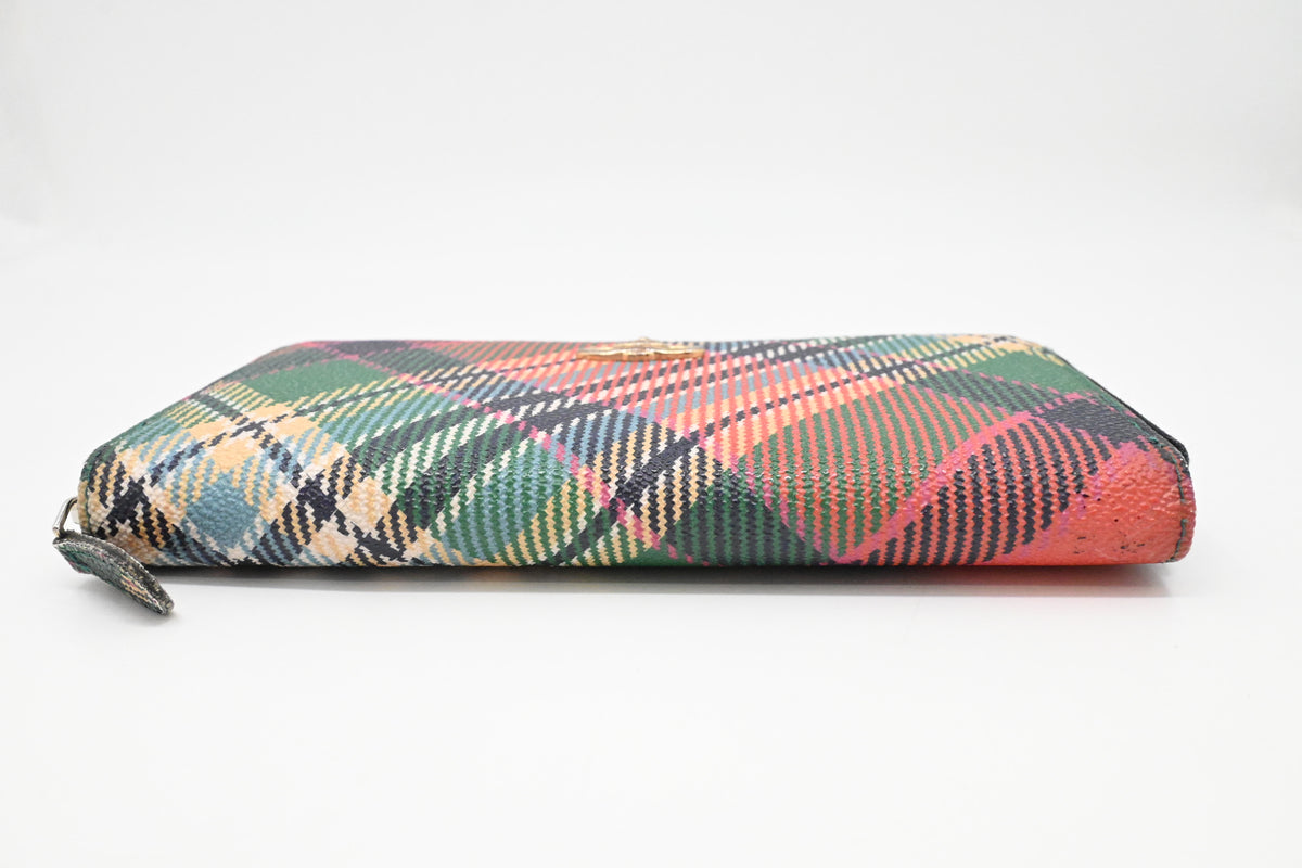 Vivienne Westwood Long Zippy Wallet in Plaid Multicolor Canvas