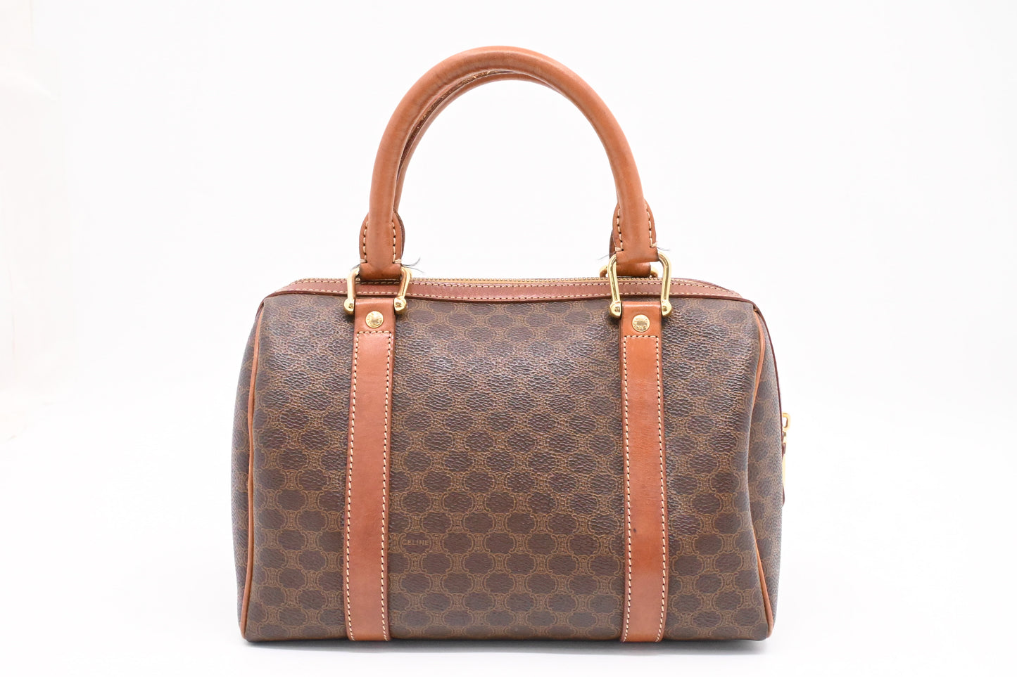 Celine Small Boston Bag in Brown Macadam Canvas