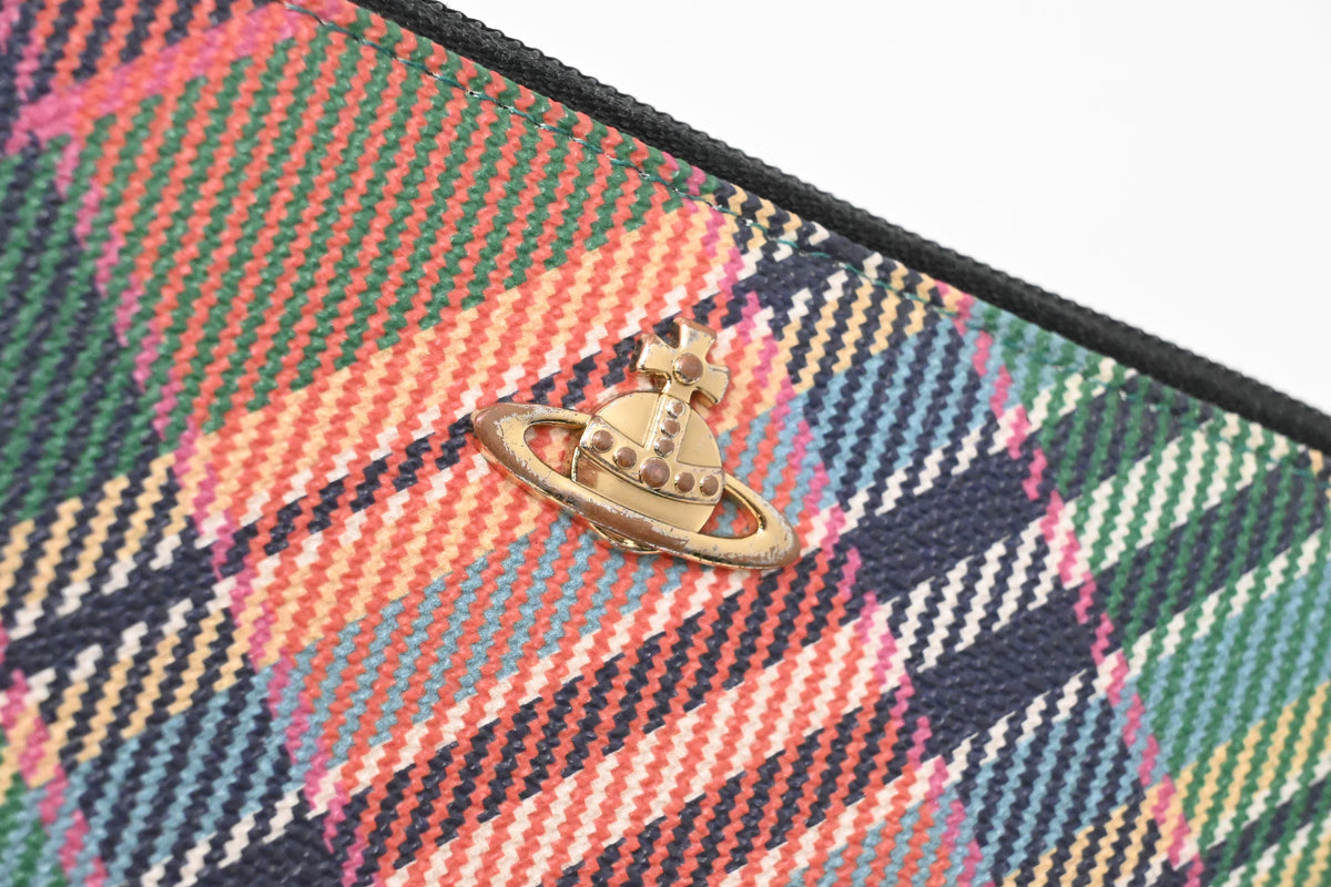 Vivienne Westwood Long Zippy Wallet in Plaid Multicolor Canvas