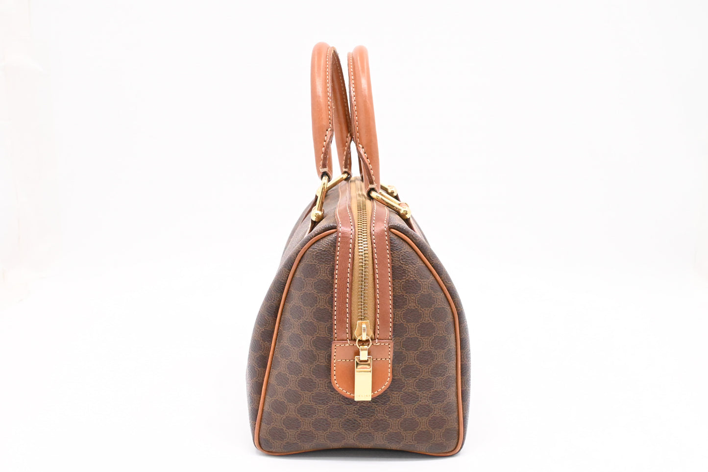 Celine Small Boston Bag in Brown Macadam Canvas