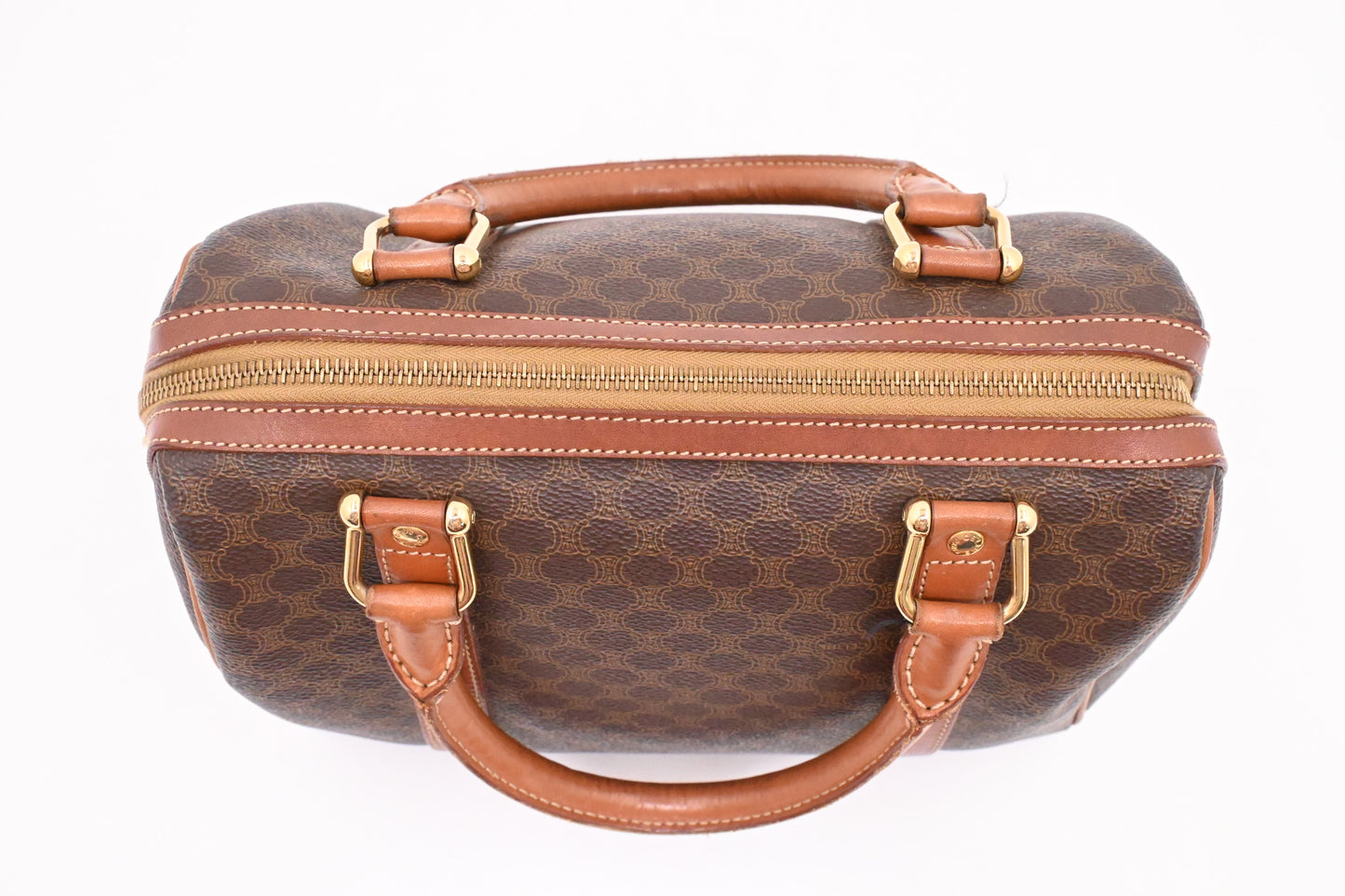 Celine Small Boston Bag in Brown Macadam Canvas