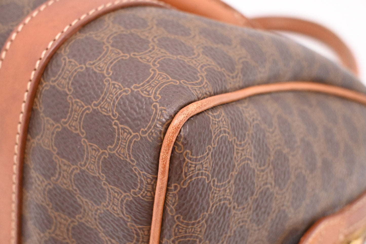 Celine Small Boston Bag in Brown Macadam Canvas
