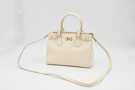 Ferragamo Vara Handbag in Cream Leather