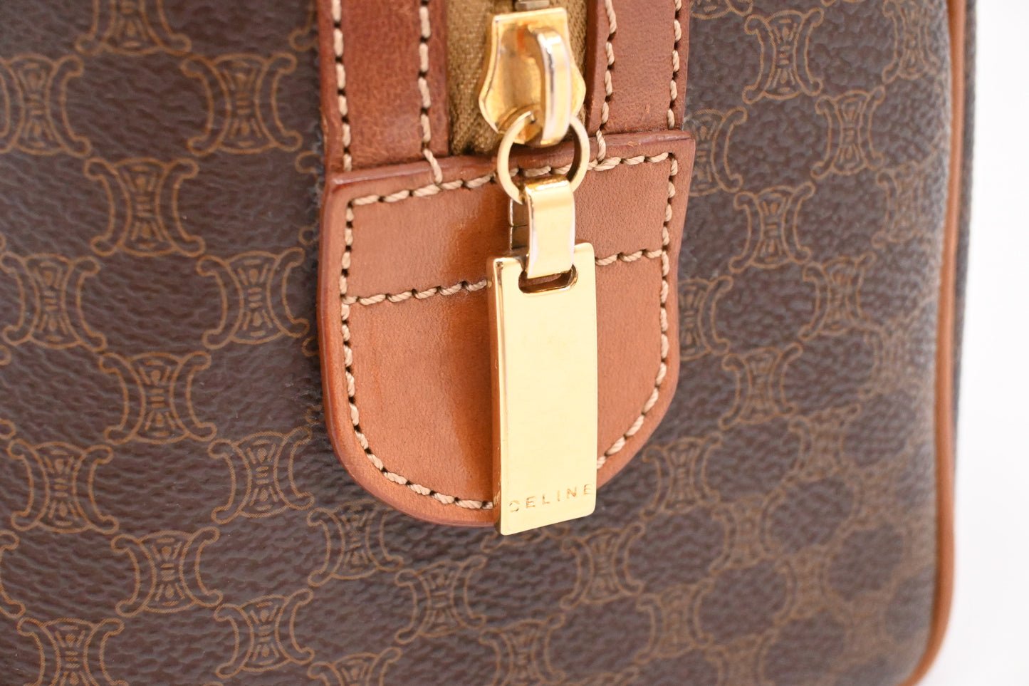 Celine Small Boston Bag in Brown Macadam Canvas