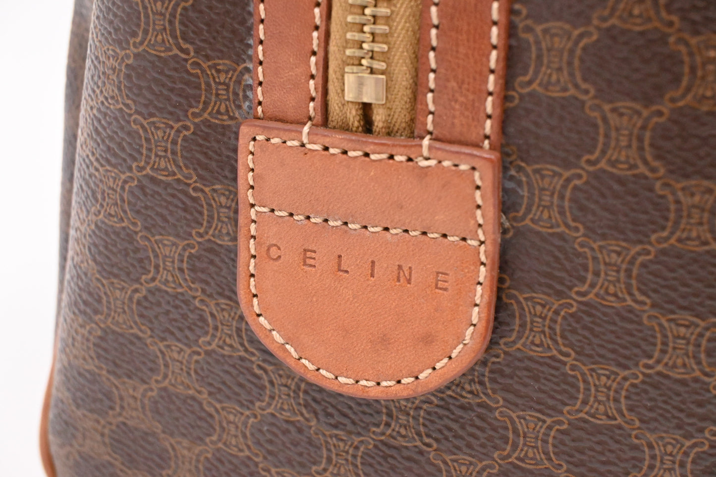 Celine Small Boston Bag in Brown Macadam Canvas
