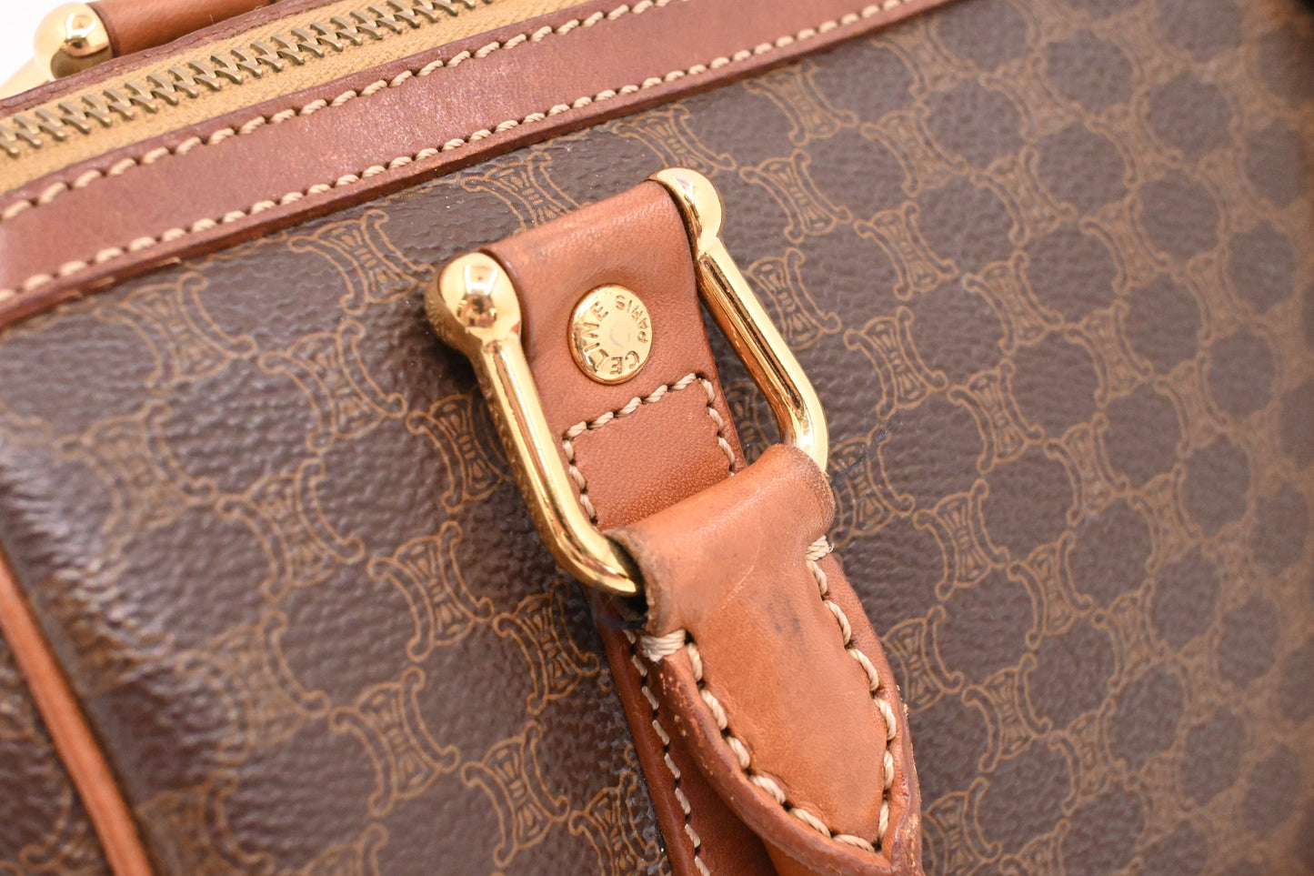 Celine Small Boston Bag in Brown Macadam Canvas