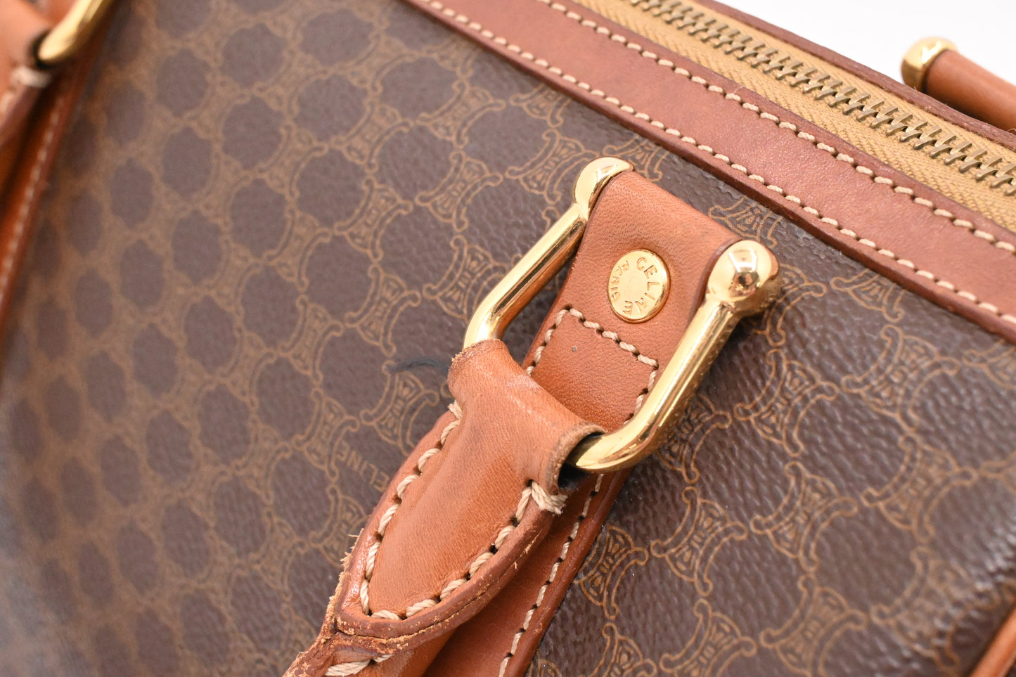 Celine Small Boston Bag in Brown Macadam Canvas