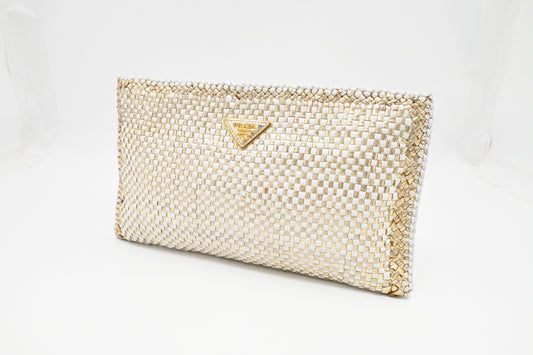 Prada Clutch in White and Gold Leather