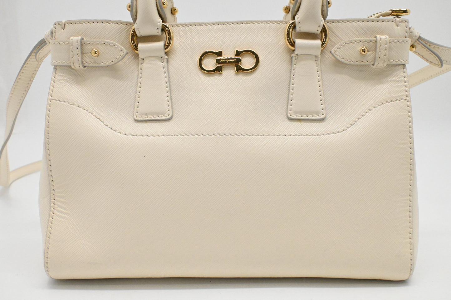 Ferragamo Vara Handbag in Cream Leather