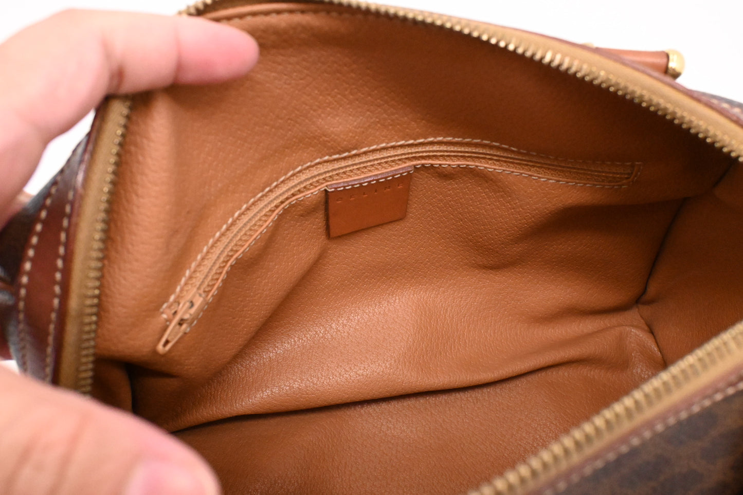 Celine Small Boston Bag in Brown Macadam Canvas
