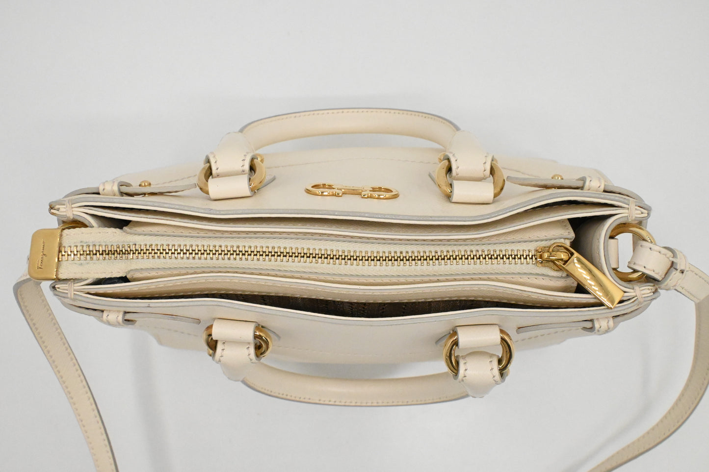 Ferragamo Vara Handbag in Cream Leather