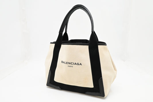 Balenciaga Cabas in White and Black Canvas