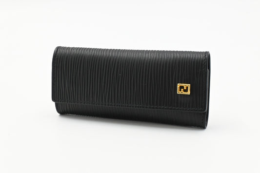 Fendi Key Case in Black Textured Leather