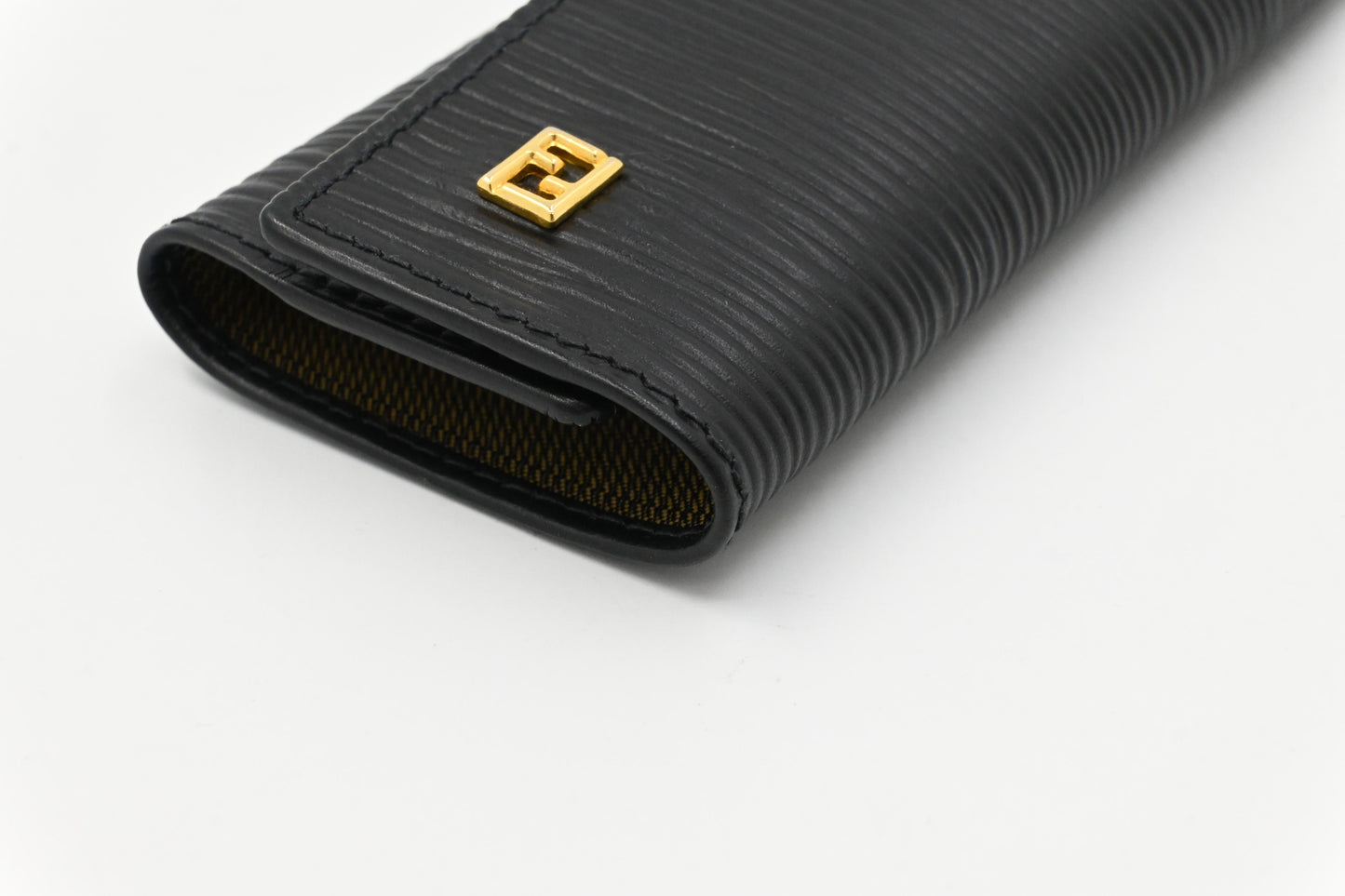 Fendi Key Case in Black Textured Leather