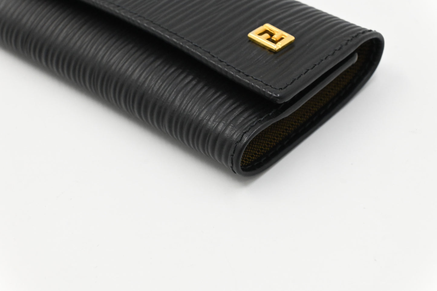 Fendi Key Case in Black Textured Leather
