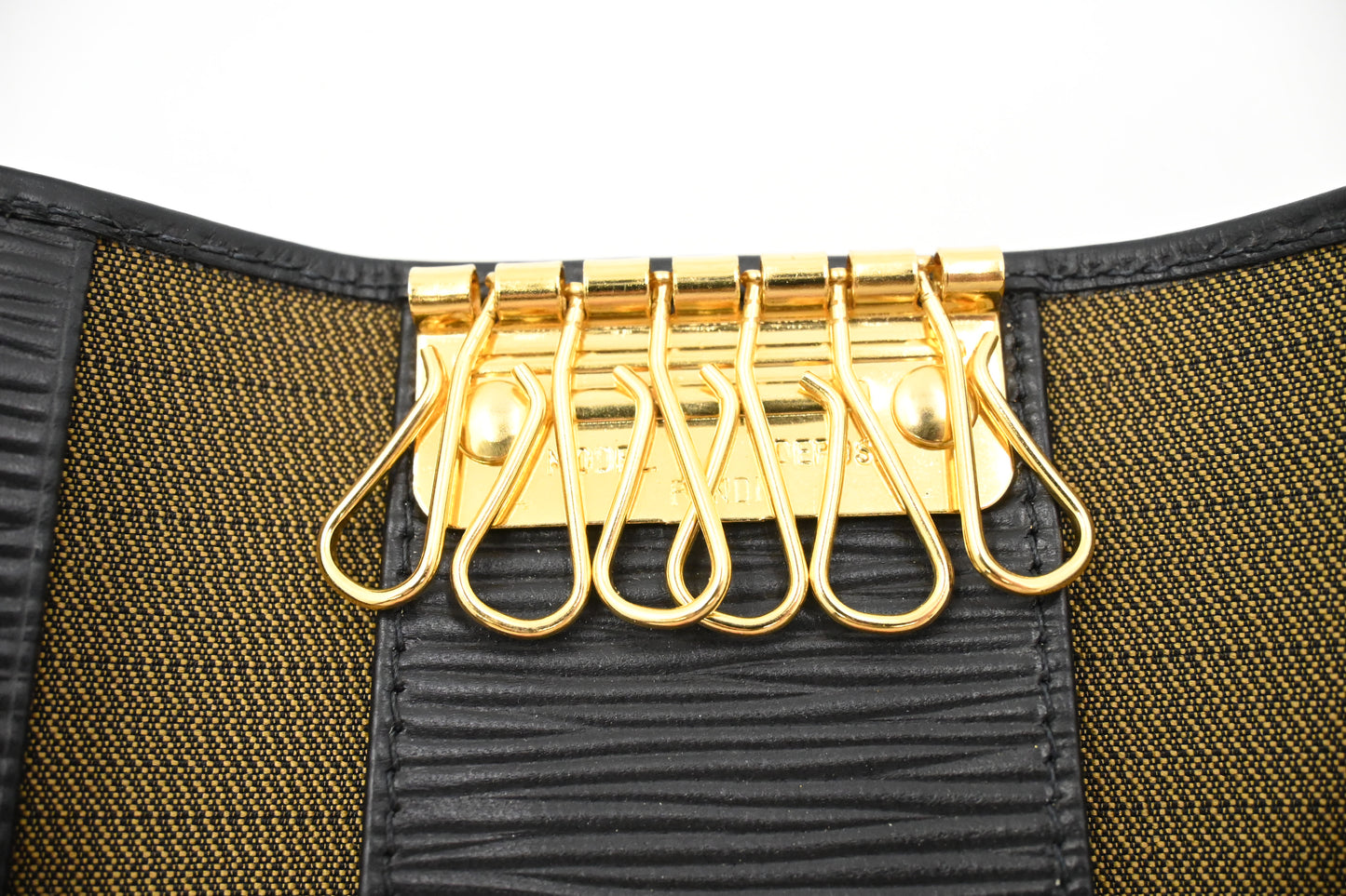 Fendi Key Case in Black Textured Leather