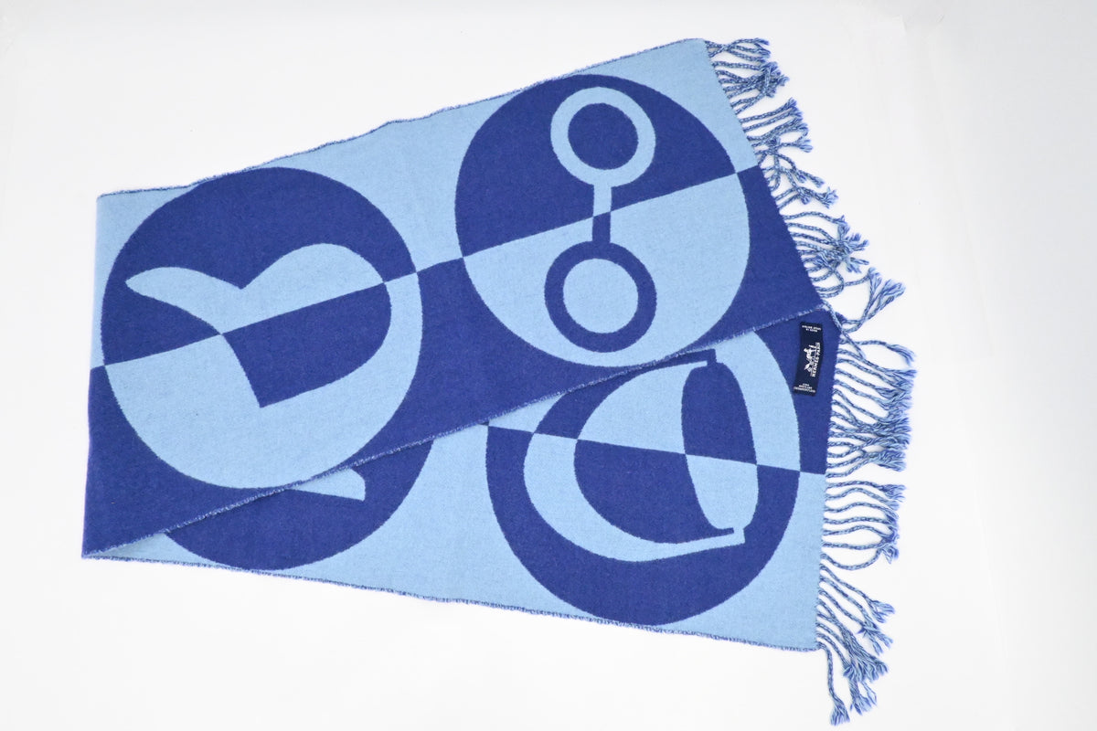Hermes Casaque Charms Scarf in Blue Cashmere