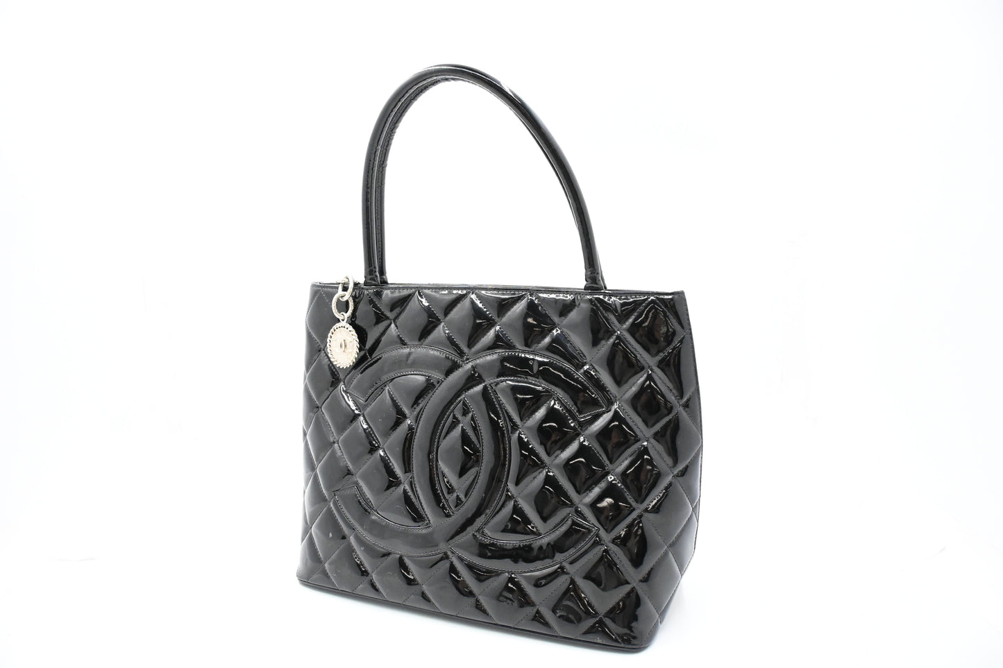 Chanel Medaillon Tote in Black Matelasse Patent Leather