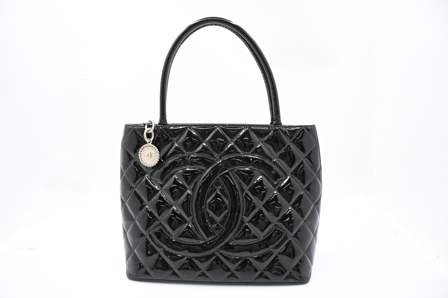 Chanel Medaillon Tote in Black Matelasse Patent Leather