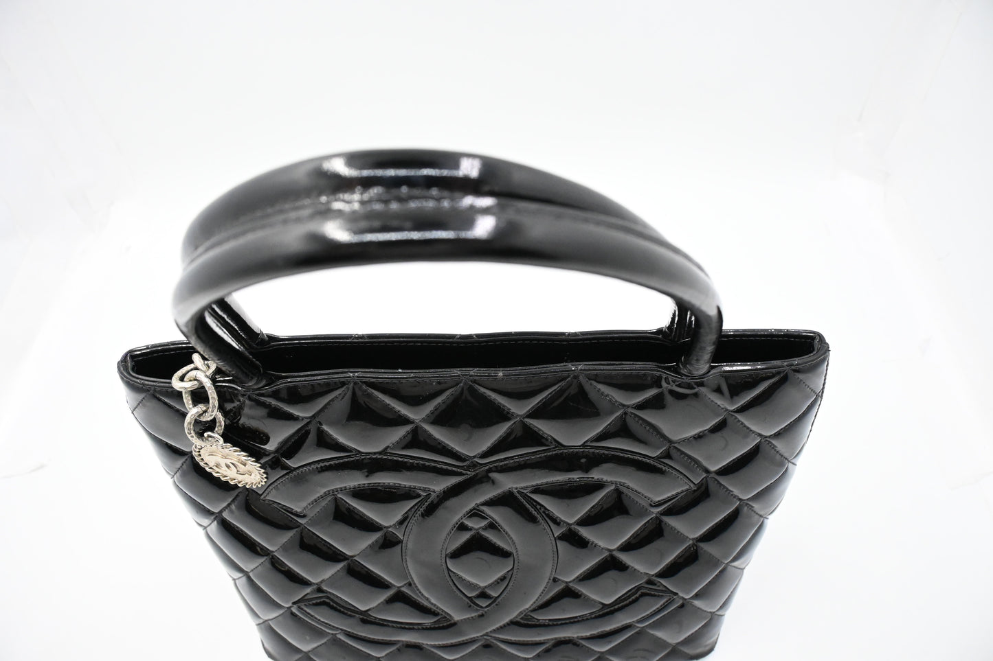 Chanel Medaillon Tote in Black Matelasse Patent Leather