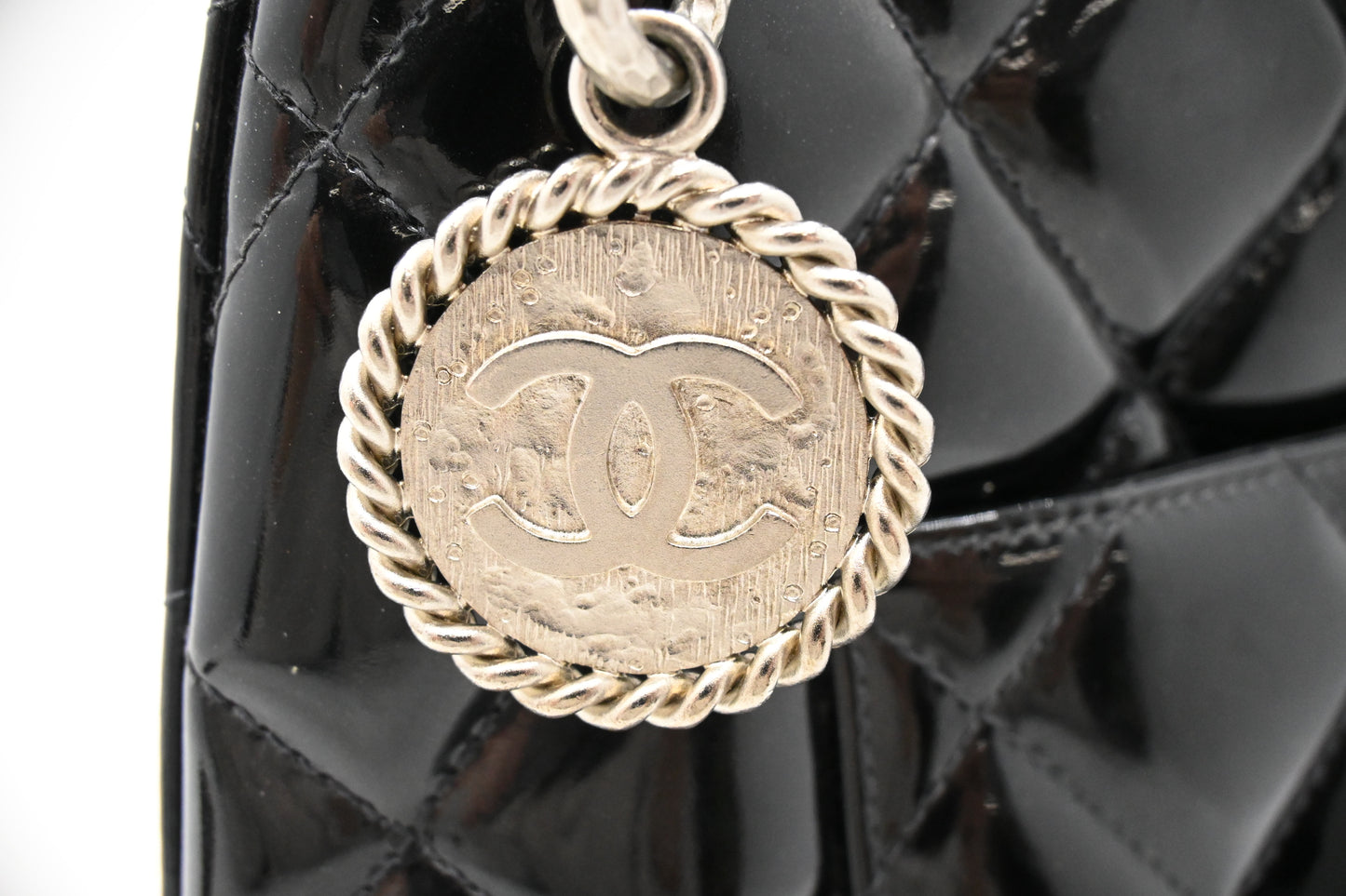 Chanel Medaillon Tote in Black Matelasse Patent Leather
