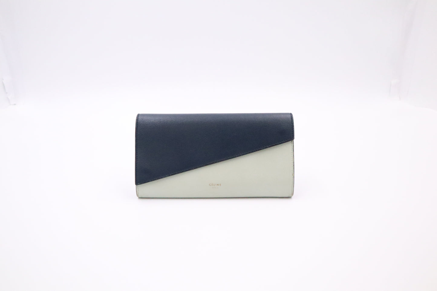 Celine Long Wallet in Navy and Mint Green Leather