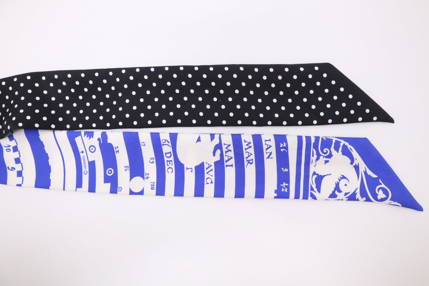 Hermes "Astrologie a Pois" Twilly in Blue & Black Silk