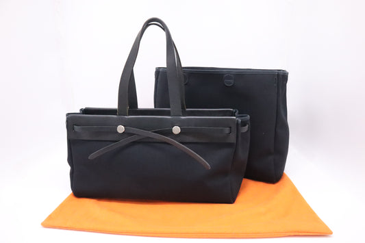 Hermes Herbag Cabas 40 in Black Canvas