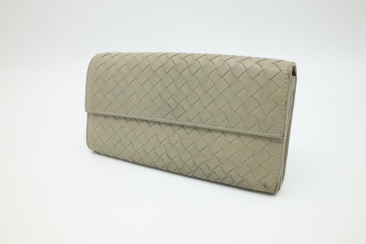 Bottega Long Wallet in Grey Intrecciato Leather