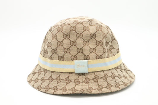 Gucci Bucket Hat in Beige and Brown Canvas