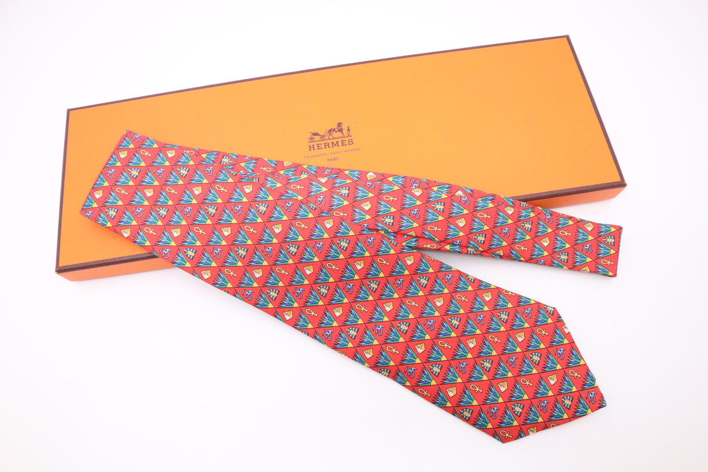 Hermès Egypt Tie in Red Silk