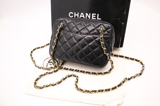 Chanel Camera Bag in Black Mattelasse Lambskin Leather