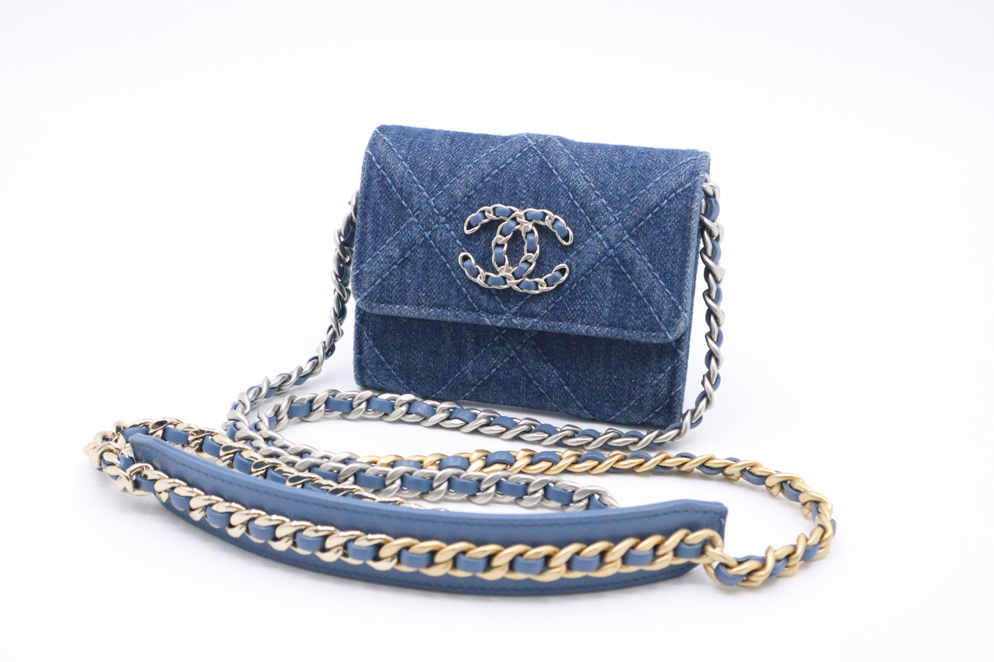 Chanel 19 Card Case on Chain in Denim Canvas