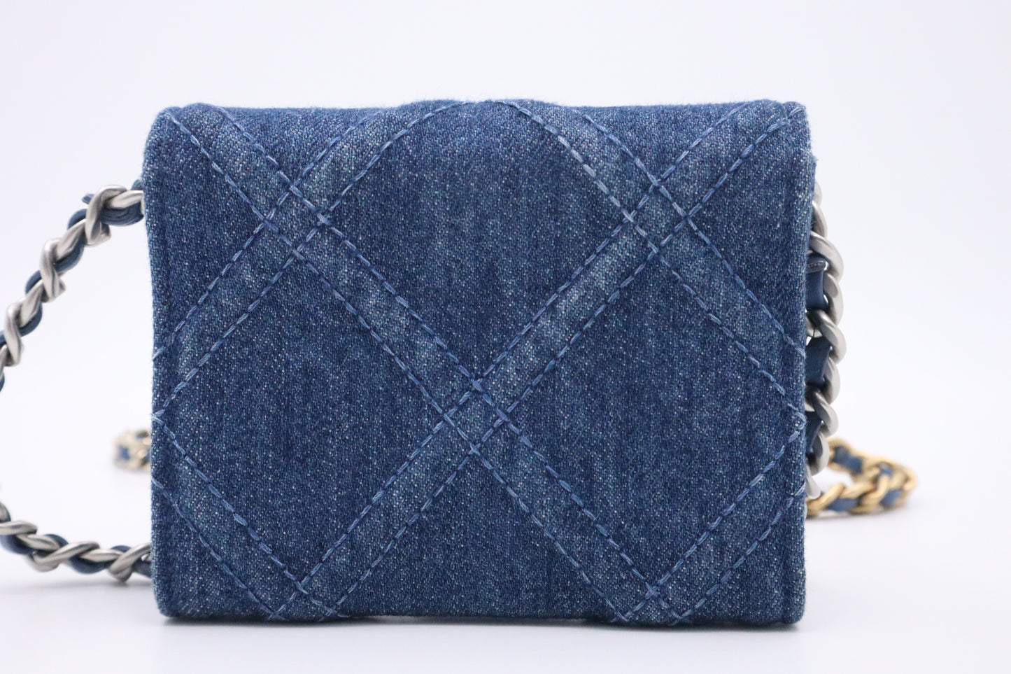 Chanel 19 Card Case on Chain in Denim Canvas