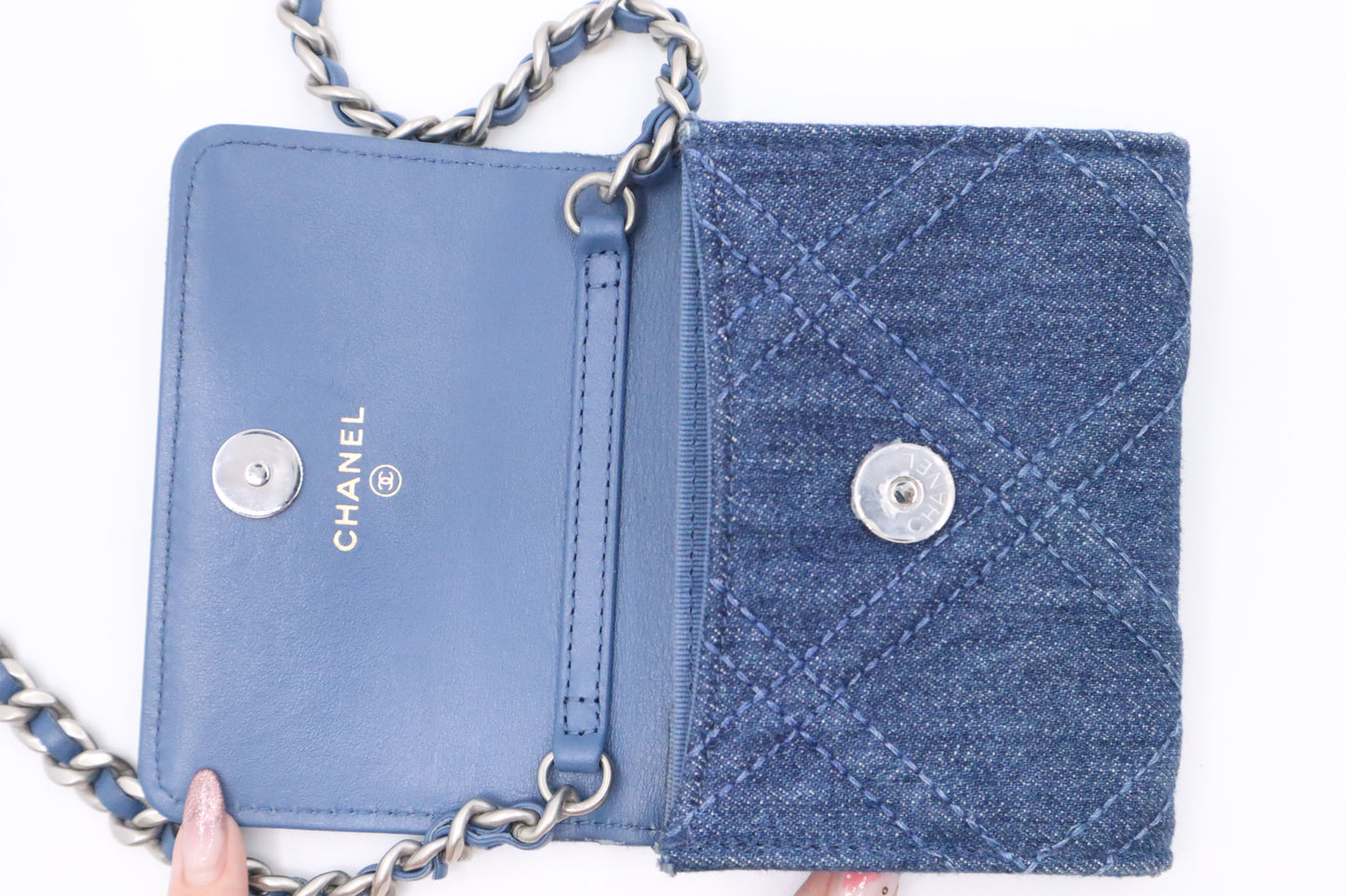 Chanel 19 Card Case on Chain in Denim Canvas