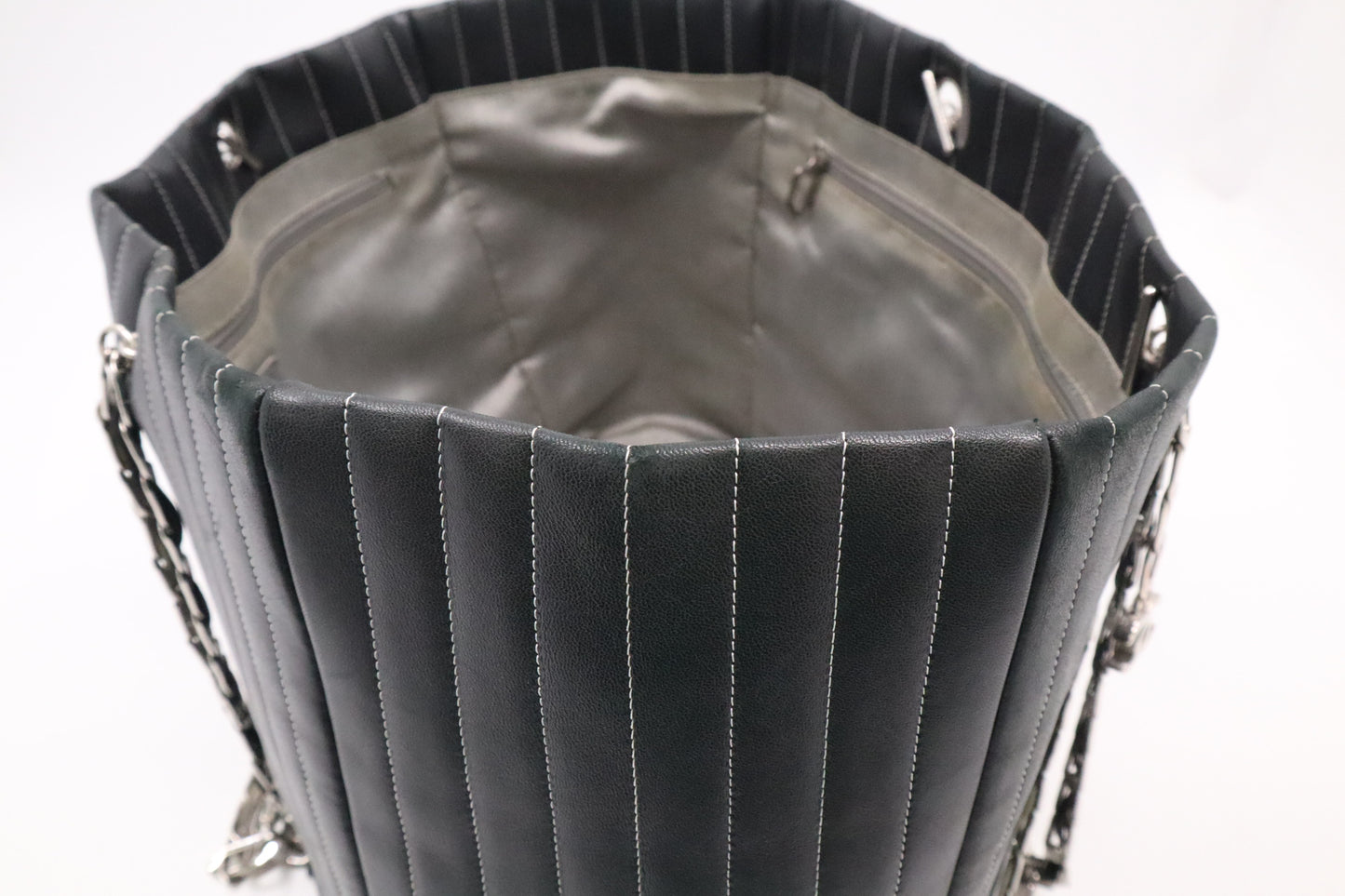 Chanel Mademoiselle Tote in Black Striped Leather