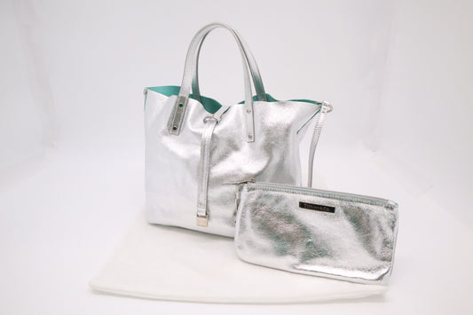 Tiffany & Co. Small Tote Bag in Silver & Blue Leather