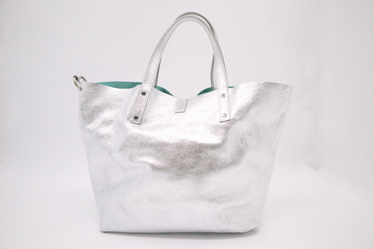Tiffany & Co. Small Tote Bag in Silver & Blue Leather