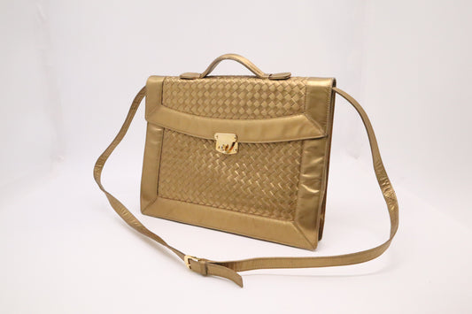 Bottega Veneta Briefcase in Gold Intrecciato Leather