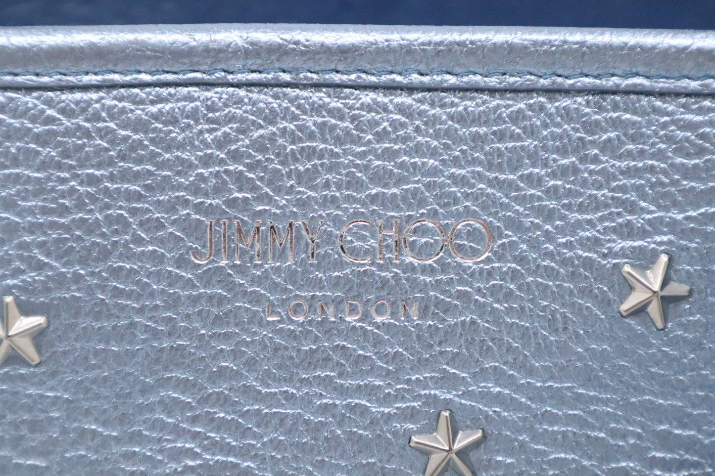 Jimmy Choo Mini Tote in Metallic Star Studs Blue Leather