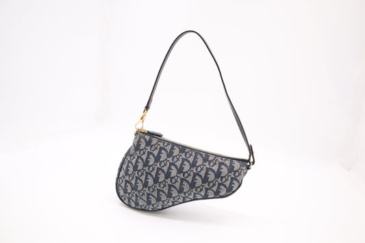Dior Saddle Pochette in Navy Blue Oblique Canvas