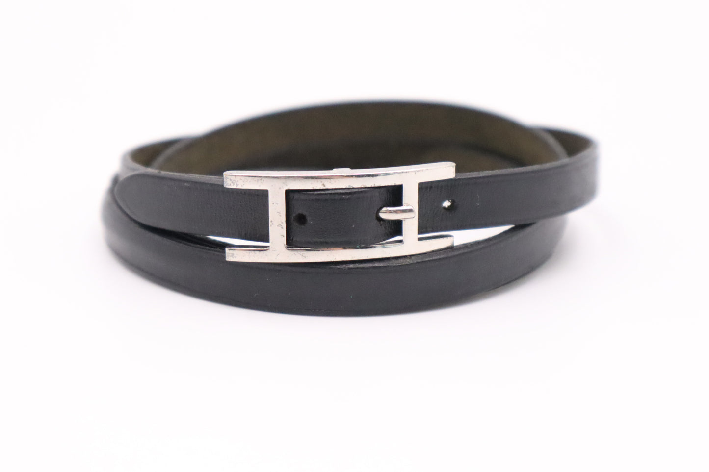 Hermes Double Tour Bracelet in Black Leather
