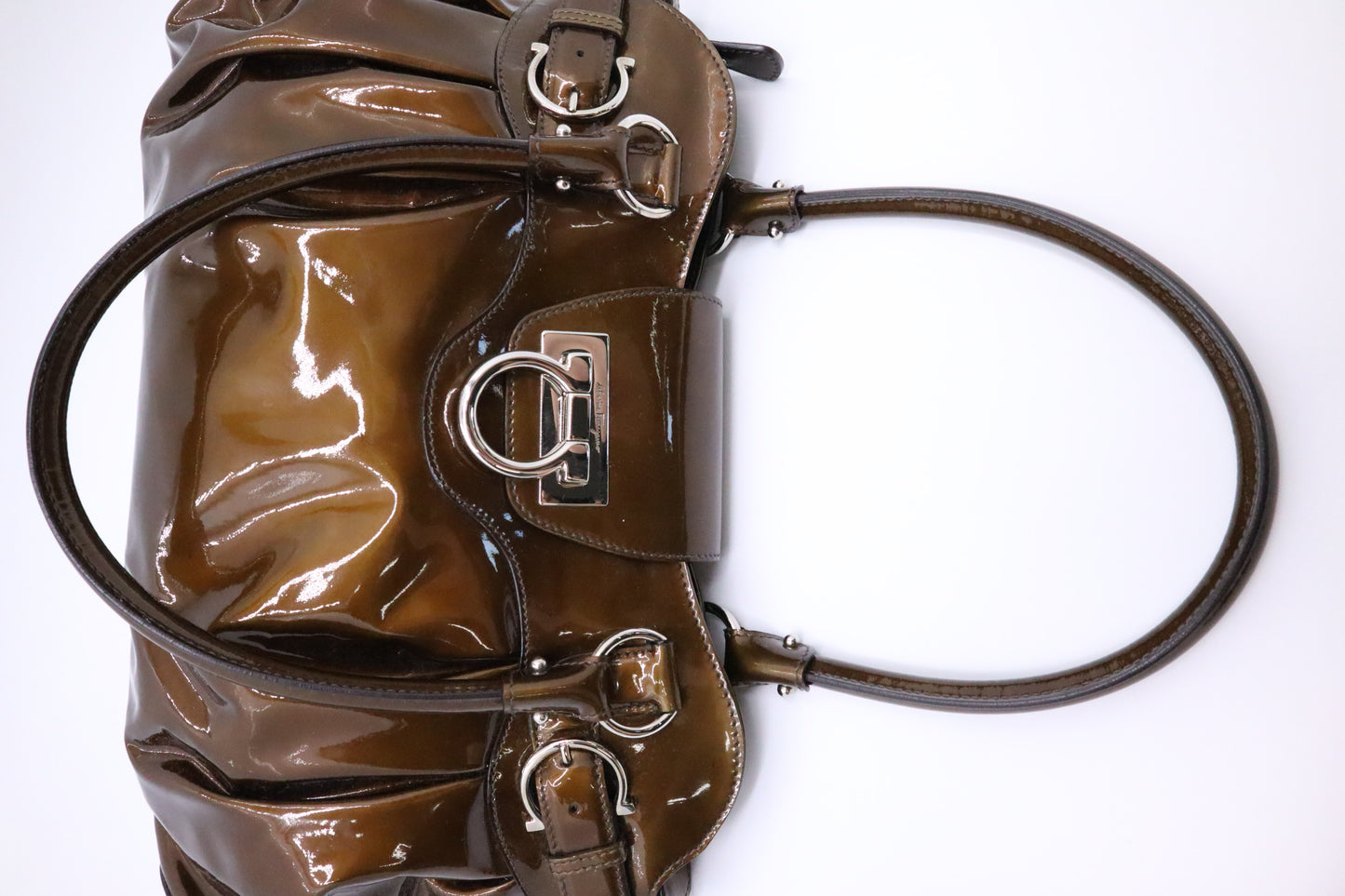 Ferragamo Marisa Handbag in Bronze Patent Leather