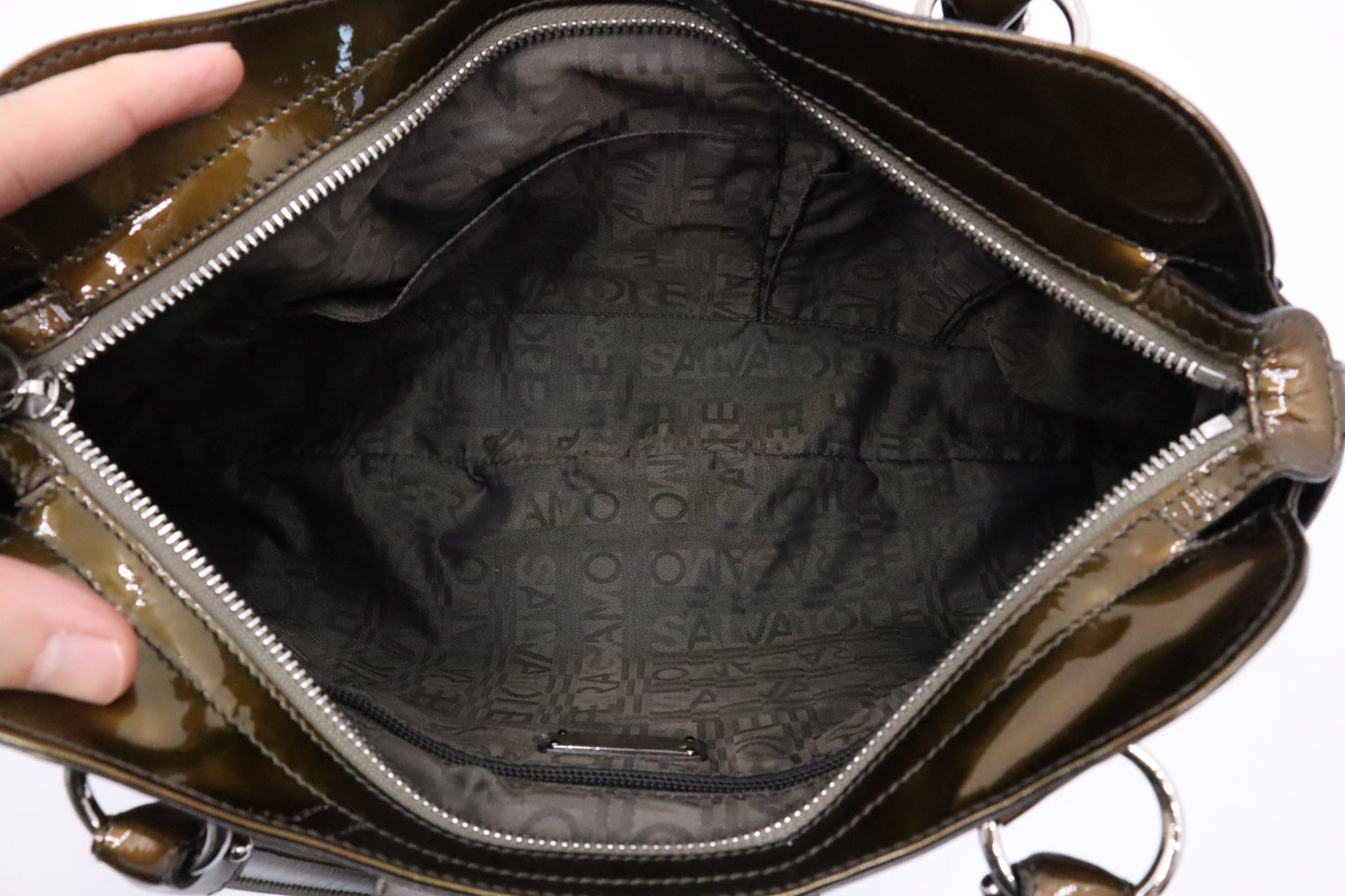 Ferragamo Marisa Handbag in Bronze Patent Leather