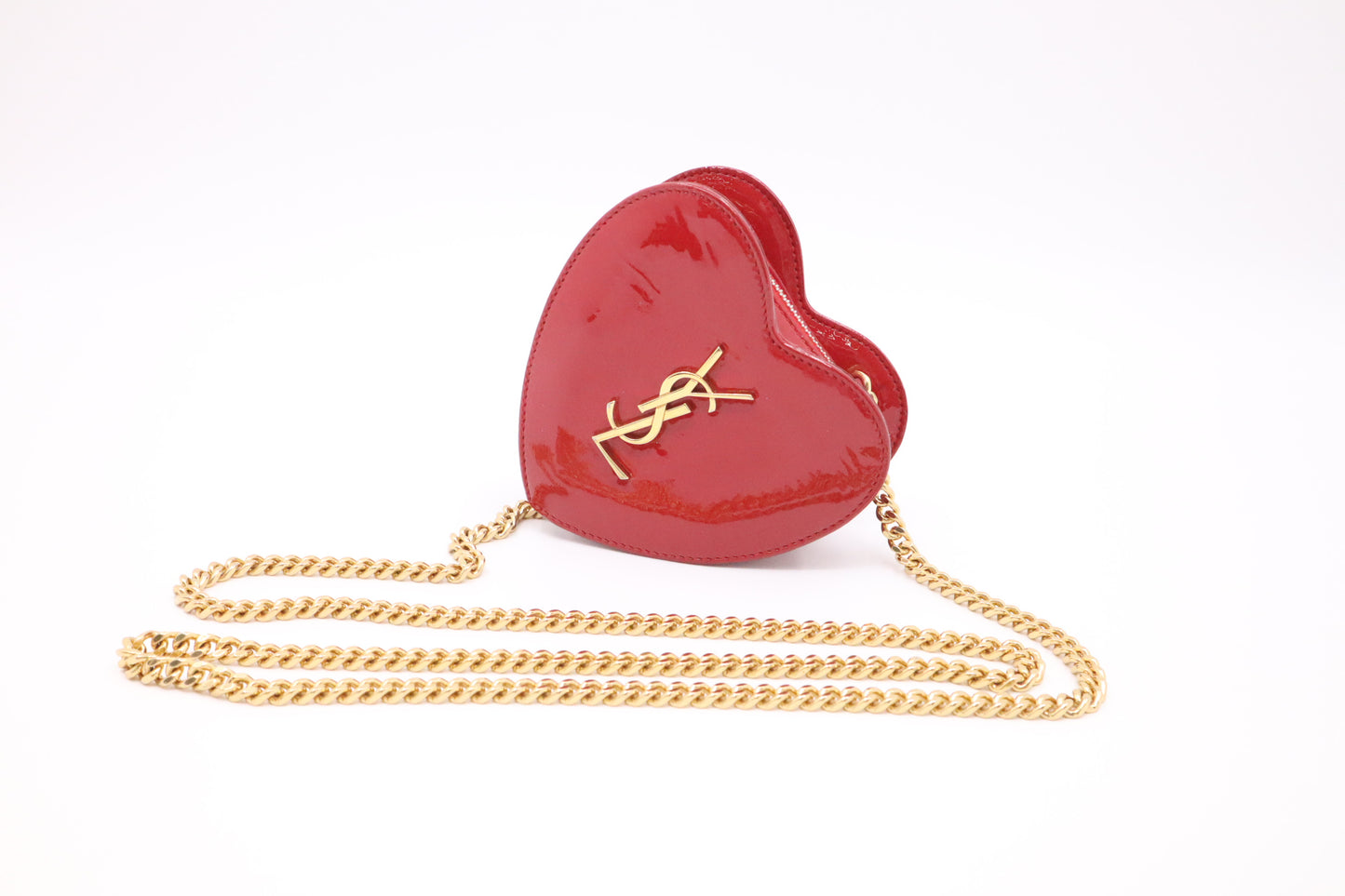YSL Saint Laurent Heart Crossbody Bag in Red Patent Leather