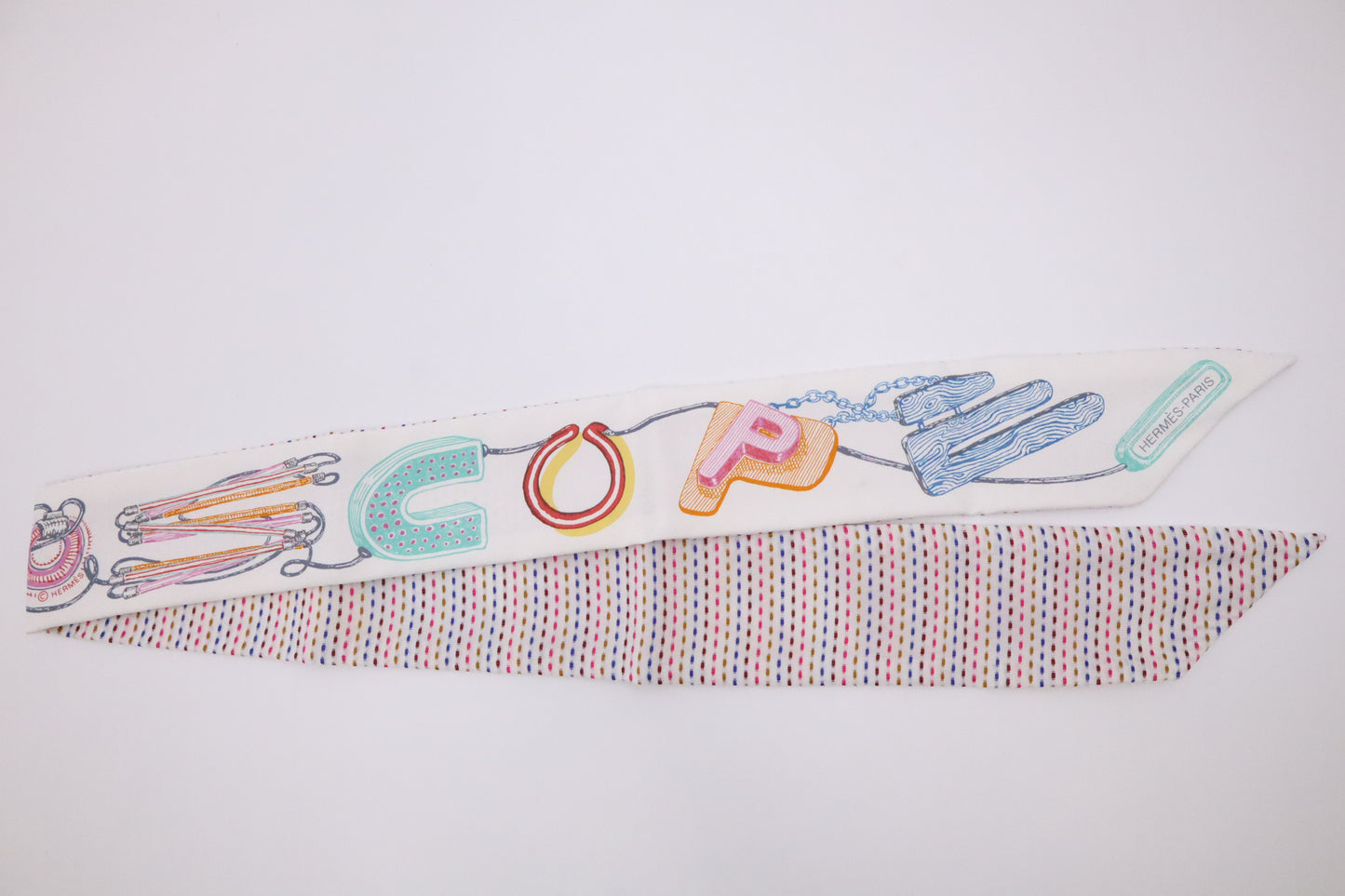 Hermes Twilly in White Multicolor Silk