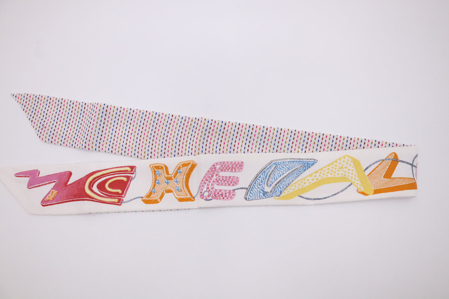 Hermes Twilly in White Multicolor Silk