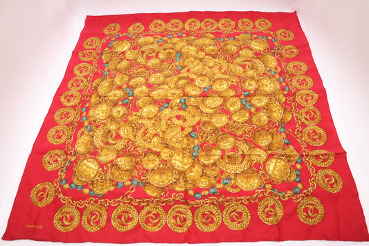 Chanel Scarf in Red & Gold Silk